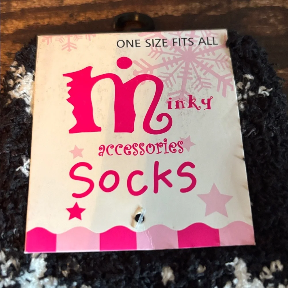 Minky Cozy Novelty‎ Fuzzy Socks - Black with White & Yellow Accent